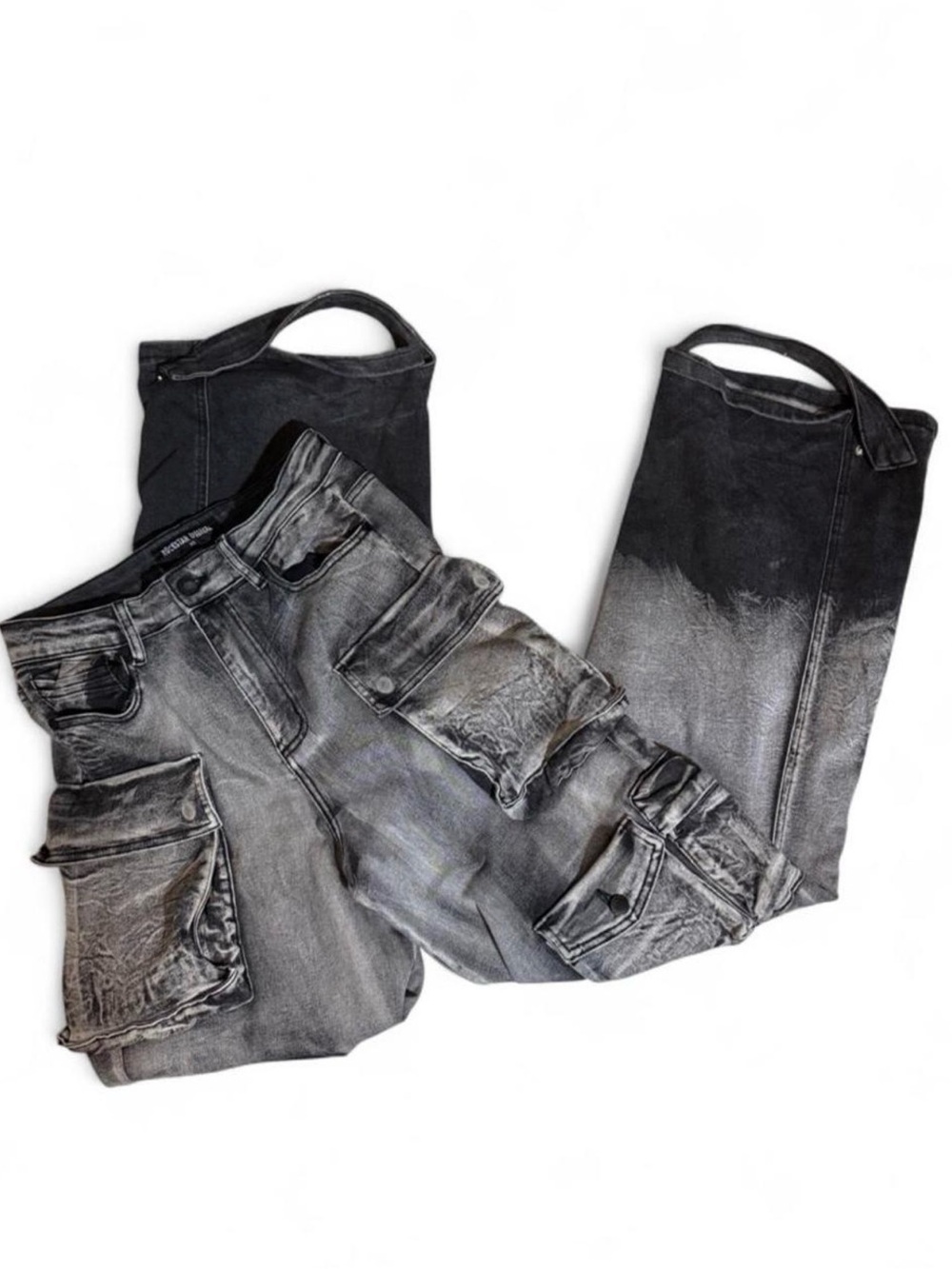 Rockstar Original Black & Gray Ombre Cargo Jeans with Multiple Pockets